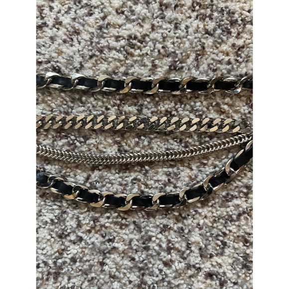 MICHAEL KORS New MK Logo Chain Leather Belt Black Silver 3 Layers On Front 42" - Picture 6 of 6